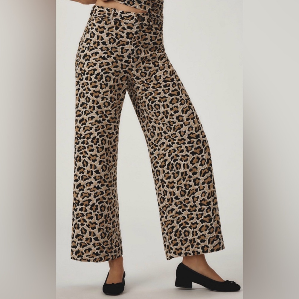 The Ettie High-Rise Crop Wide-Leg Trousers by Maeve: Leopard Edition